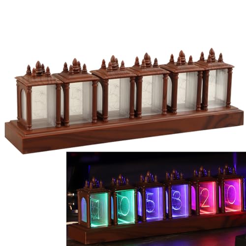Lista de Relojes de escritorio - solo los mejores. 48 Simulación De Reloj De Tubo Nixie, pantalla de alarma de 12/24 horas, brillo ajustable y luz nocturna de color Iluminación RGB Se requiere un conjunto de reloj de escritorio,...