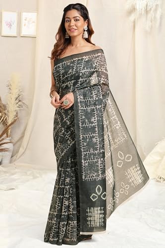 Image of MIRCHI FASHION Women Saree Ajrakh Digital Printed Cotton Blend | Lightweight Professional Office Sari with Blouse Fabric