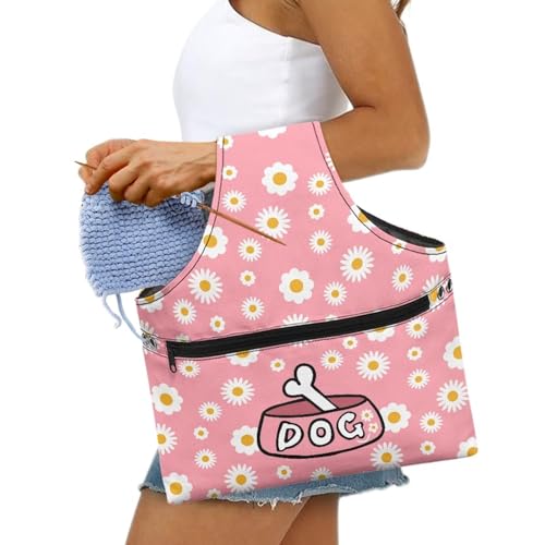 Image of Daisy Yarn Bags for Knitting Yarn Storage Bag Organizer Dog Crochet Organizers and Storage Yarn Storage Bag for Crocheting for Women Gifts Knitting Tote Bag Large