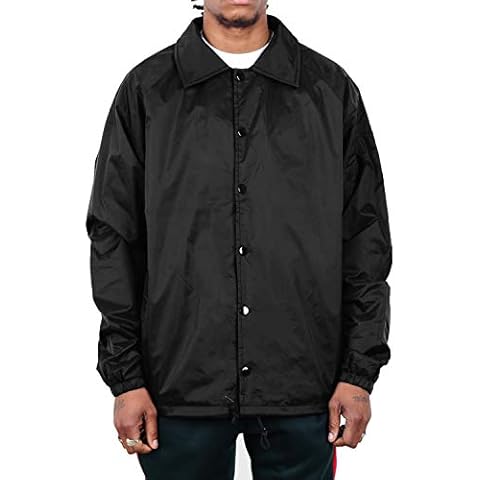 Shaka Wear Men’s Coach Jacket – Classic Windbreaker Nylon Water Resistance Relaxed Fit Snaps Blank Coat CJ02 Black 3XL Cover