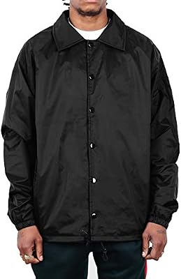 Shaka Wear Men’s Coach Jacket – Classic Nylon Windbreaker, Water‑Resistant, Relaxed Fit with Snap Cl...