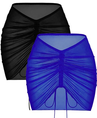 Falda fruncida de malla transparente que estiliza la silueta en la playa tallas S-XXL