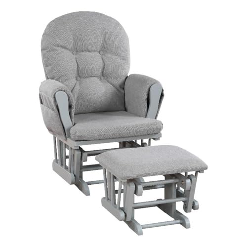 Image of Suite Bebe Mason Nursery Rocking Chair with Ottoman, Wooden Glider for Baby Nursing, Smooth Gliding Rocker, Gray and Oyster