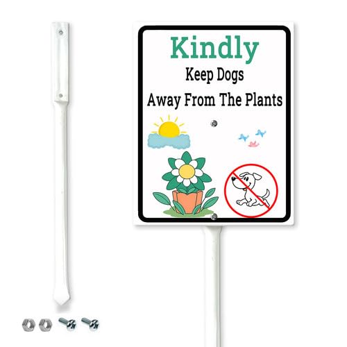 Geroclonup Kindly Keep Dogs Away From The Plants Sign for Yard with Stake 11.5x15cm Sturdy Aluminum Funny No Pooping Dog Yard Signs Aluminum Garden Stake Outdoor Pet Deterrent Sign