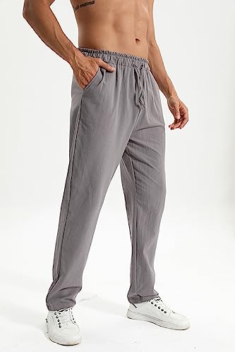 Men's Linen Pants Casual Long Pants - Loose Lightweight Drawstring Yoga Beach Trousers Casual Trousers2