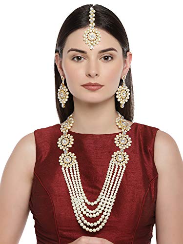 ZAVERI PEARLS Long Multi Layer Kundan & Pearl Necklace Set For Women-ZPFK7637 - Image 4