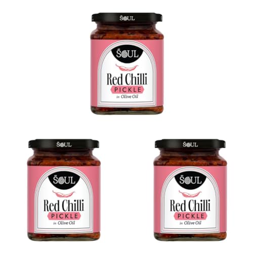 Image of ADF Soul Spicy red chilli pickle made in 100% Olive Oil | Hot, hearty and handcrafted | 265g (Pack of 3)
