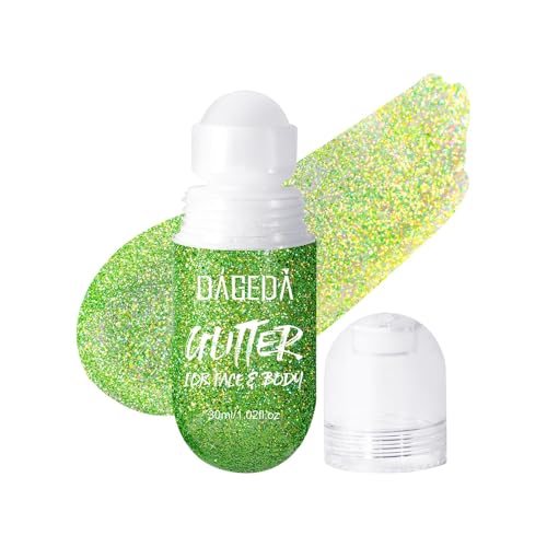 DAGEDA Green Body Glitter Gel, Roll-on Face Glitter for St Patricks Day Festival Rave Accessories, Holographic Hair Glitter Gel,Body Shimmer Mardi Gras Makeup for Rave Party