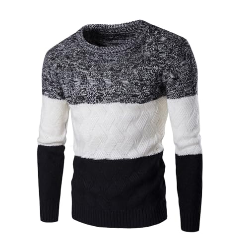Pull en tricot de qualité supérieure col rond et finitions patchwork