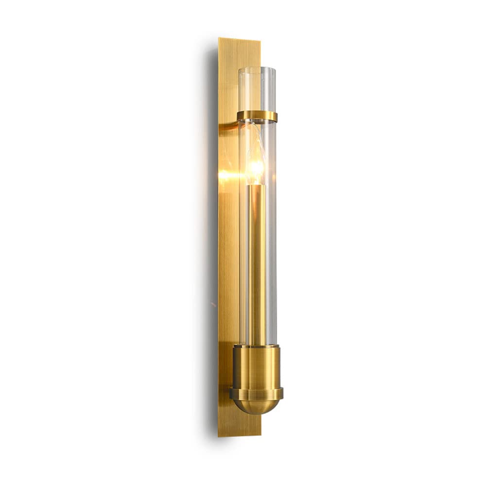 SXSCARKX Modern Wall Light Gold Metal Vanity Sconce with Tube Glass Shade, Home Decor Mount Lighting Fixture, Indoor Lamps E14 Sconces for Living Room Bedroom