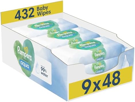 Pampers Harmonie Aqua Baby Wipes Plastic Free 9 Packs of 48 Wipes...