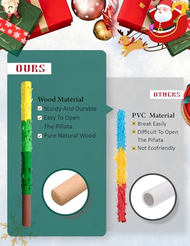 Muwoob WEIXIN003300 Christmas Tree Pinata Set With 12 Pieces Paper Glasses, Wood Stick, Blindfold, And Confetti, 16 Inch Large Piñata De Navidad For Holiday Party Decorations And Festive Games thumb #6