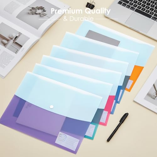Image of Shuban 12 Pcs My Clear Plastic Gazette Folder FS /Legal Heavy Duty Twin Double Pocket Document File Holder, Envelope Holder Storage Case, Snap Button Organizer (Assorted Color)