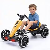 Gillyou 12V Electric Go Kart for Kids, Pedal Go Kart with Adjustable Seat, Foldable Kids Ride On Toy with 4 Non-Slip EVA Wheels, Battery Powered Outdoor Toy Car for Boys Girls Age 3+ (Yellow)