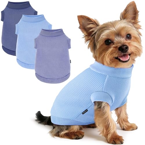 Image of 3 Pack Dog Shirt for Small Supplies Functional Waffle Dog Clothes Warm Soft Sweatshirt Outfit for Dogs Cats Pet Apparel