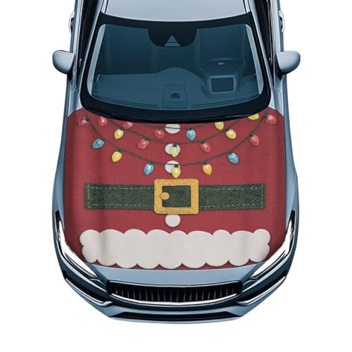 Image of Renewold Christmas Lights Colorful Novelty Car Hood Cover Protector Hood Covers for Cars Xmas Winter Hood Wrap Blanket Women Men Automotive Exterior Accessories Decor for Most Sedan Small SUV Truck
