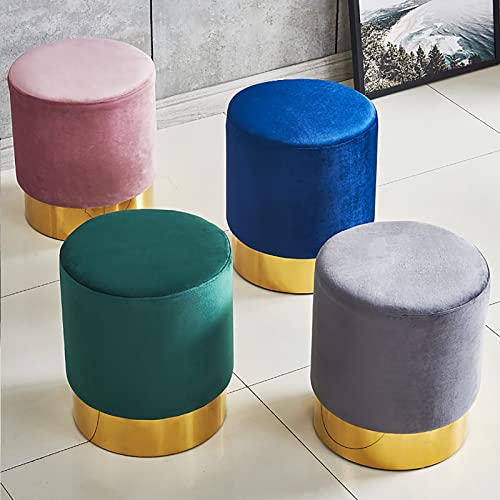 Tabouret ottoman rond en velours vert avec bordure dorée pour salon - 5