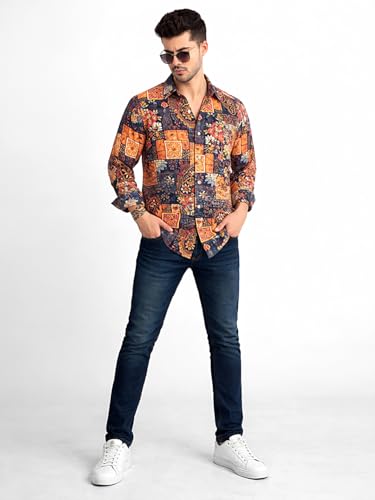 Image of Pinkmint Men Printed Cambric Cotton Shirt |Stylish Designer| Lightweight Summer Wear| Regular Fit Shirt for Men (Available in Plus Size)