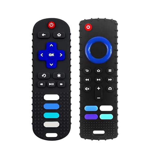 Image of ERSIHUA 2-Pack Baby Teething Toys-TV Remote Control Shape Silicone Infants Teething Toys for Babies 0-18 Months,BPA-Free (N-Black+Black)
