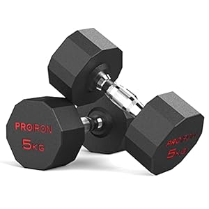 PROIRON Rubber Dumbbells Odorless, Steel Weights Set Men Women Home Gym 3kg 5kg 8kg 10kg 12kg 14kg 16kg 20kg 24kg Fitness Training Exercise Body Strength Lifting Equipment (Pair or Single)