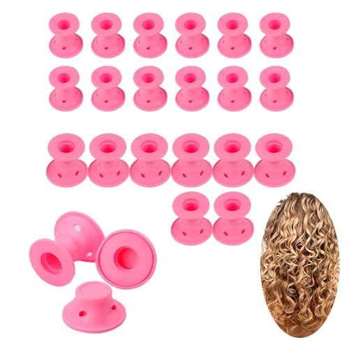 TRIXES 24 X Rizadores de Cabello-Presente para Ella, Para un Estilo de Peinado sin Esfuerzo sin Calor de Silicona Color Rosa Ruleros para Cabello sin Calor