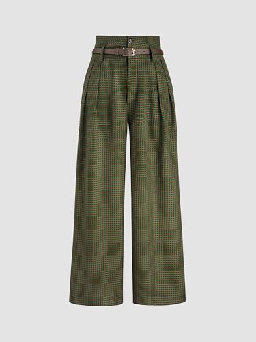 CIDER Houndstooth High Waist Belted Wide Leg Trousers4