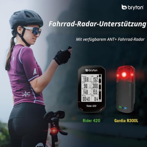 Bryton Rider 420 Kabelloser GPS-Fahrradcomputer zur Aufzeichnung von Strecken und Daten, mit...