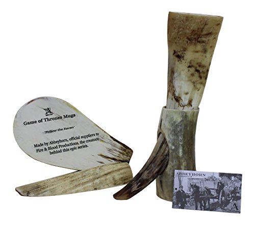 Abbeyhorn Juego de Tronos Grande Natural Viking Usable Beber Cuerno de Oxhorn & Stand
