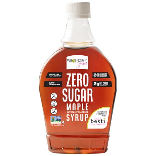 Wholesome Yum Zero Sugar Maple Syrup (Keto Maple Syrup) With Monk Fruit & Allulose - Natural Sugar Free Pancake Syrup - No Artificial Colors Or Flavors, Non GMO, Low Carb, Gluten-Free, Vegan (Plastic bottle - 12 fl oz)