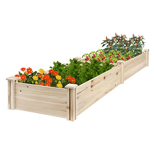 EDOSTORY Raised Garden Bed 8x2 FT Wood Planter Raised Garden Bed Kit Wooden Planting Bed for Vegetable Flower Herb Outdoor Lawn Patio