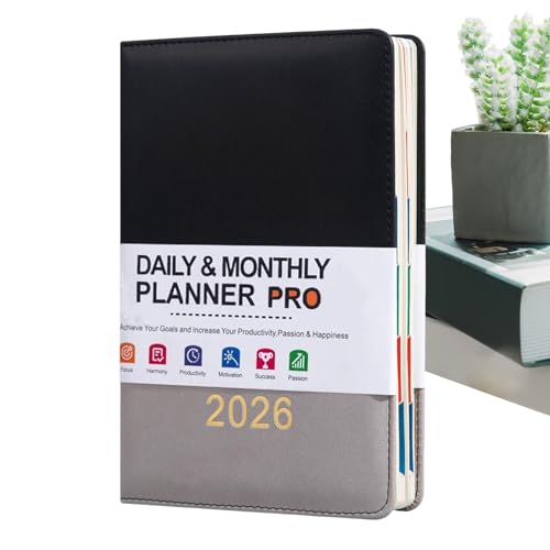 Planificador mensual 2026, cuaderno A5 con tapa de cuero, planificador mensual 2026, calendario de enero a diciembre, para escuela, oficina, universidad, aula, trabajo, estudiantes, profesores