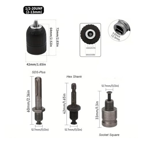 Mandril sin llave 2-13mm con adaptador hexagonal SDS-Plus para martillo 3
