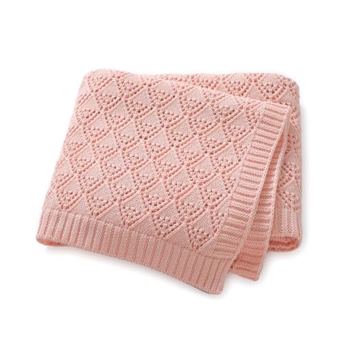 Neiwech Cotton Cellular Baby Blanket Knitted Swaddle Crib Nursery Receiving Blankets for Newborn Boy Girl 40 x 30 Inch Pink