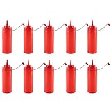 BOLORAMO Sauce Spritzflasche, Hochwertige auslaufsichere Quetschflasche Abnehmbarer 340ml Gewürzspender 10er Set für Flüssigkeiten Senf BBQ Dressing Pfannkuchen Art(rot)