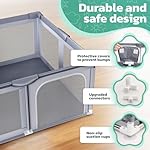 Baby Playpen, 50x50 Inch Play Yard for Babies and Toddlers, Indoor & Outdoor Baby Gate Play Pen with Soft Breathable Mesh, Safety Kids Fence Playard Area (Grey) - Image 5