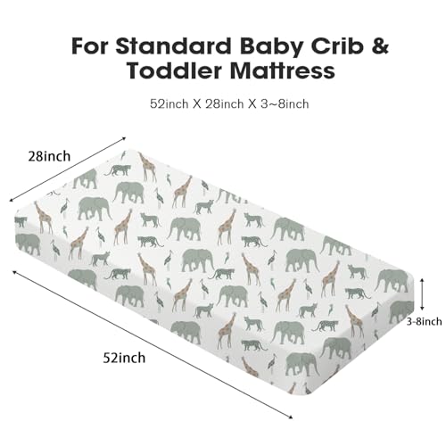 Image of Little Grape Land Crib Sheets 4 Pack for Boys and Girls, Baby Neutral Crib Fitted Sheets for Standard Crib & Toddler Mattress, Super Soft Breathable Fitted Crib Sheet Set, Safari & Squirrel