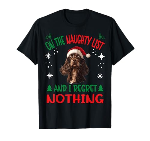 Lindo Inglés Cocker Spaniel Perro Navidad En El Travieso Camiseta