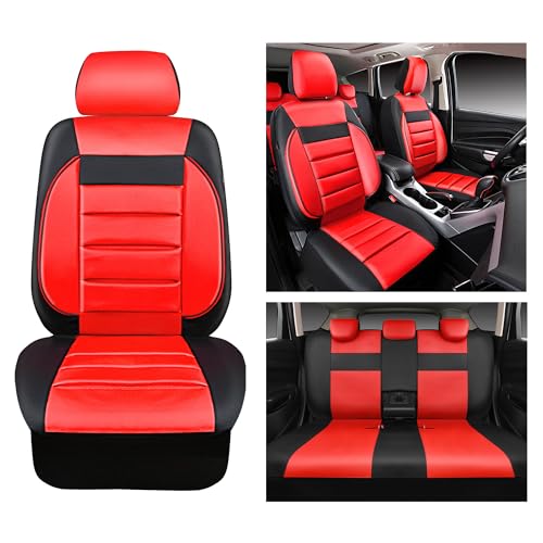 Image of CAR PASS Leather Seat Covers Full Set Universal Water Resistant 3D Foam Back Support, Luxury Comfort Automotive 5 Seat Covers All Season Fit for SUV,Sedan,Van, Airbag Compatible Elegance (Black Red)