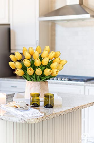 Image of 24 Pcs Yellow Tulips Artificial Flowers Real Touch Fake Tulips Fake Flowers for Mother's Day 13.5 inch Faux Tulips Faux Flowers Bulk Artificial Tulips Flowers for Vase Centerpieces Home Wedding Bouquet