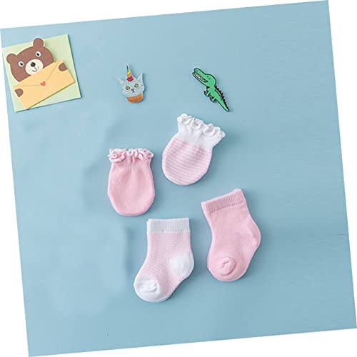FRCOLOR 4Pairs Gloves and Socks Soft Cotton Mittens for Boy Girl Scratch Hand Covers Stylish Pink Color for Boys and Comfortable Durable Accessories2