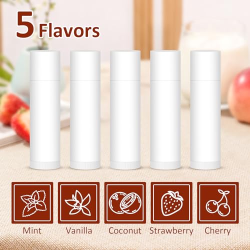 VISRIE 120 Pack Lip Balm Unlabeled, Natural Lip Balm Bulk Blank Tube, Personalized Lip Balms for Party Favors Adults and Bridal Shower Favors or Baby Shower Gifts-5 Flavors