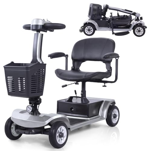 iMach Electric Mobility Scooter for Adults and Seniors,12.4 Miles Long Range Battery with 4.9MPH Foldable 4 Wheels Wheelchair,330 LBS Weight Capacity Commuter Scooter,with LED Headlights and Basket