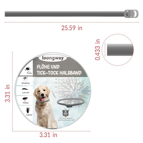 loongway Verstellbares Halsband für Hunde, natürliche und sichere Formel, sanfte Abwehrwirkung,65cm, geeignet für alle Hunde, wasserfest, Schutz bis zu 8 Monate