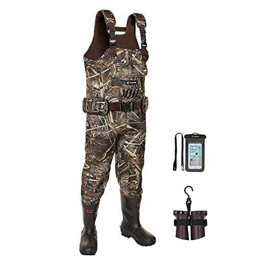 TIDEWE Chest Waders, Hunting Waders for Men Realtree MAX5 Camo with 800G Insulation, Waterproof Cleated Neoprene Bootfoot Wader, Insulated Hunting & Fishing Waders (Size 7)