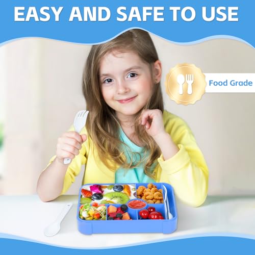 XIKAYA Kinder Lunchbox Mit Fächern,Bento Box,Bringen Sie Lhre Eigene Saucenbox Mit,1350ml Auslaufsichere Kinder Lunchbox,Snackbox,Mikrowellen Und spülmaschinenfest (blau)