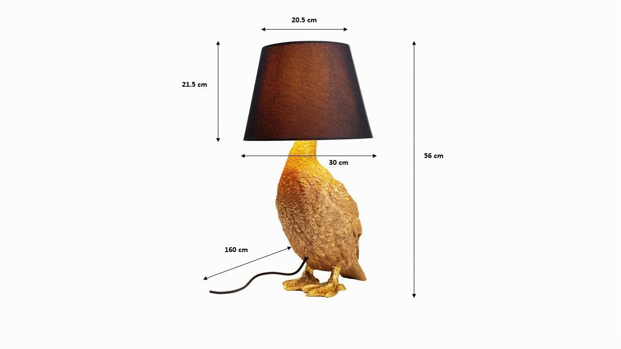 Kare Design Lampada da tavolo Animal Duck, oro/nero, anatra, abat jour, lampada comodino, cameretta bambini, luce indiretta suffusa, stile divertente, 58x31x35cm (A/L/P), lampadina non inclusa