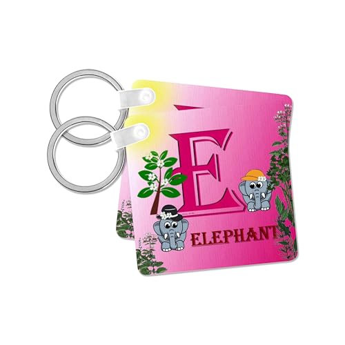 3dRose, Decorative Animal Alphabet Art for children - E is for Elephants out for a stroll, set of 2 Key Chains