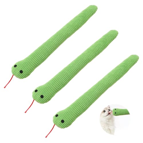 SINJAETRQ Safe Green Crinkle Snake Toy for Cats and Kittens - Interactive Chewing Teething Toy with Crinkle Sound for Indoor Play