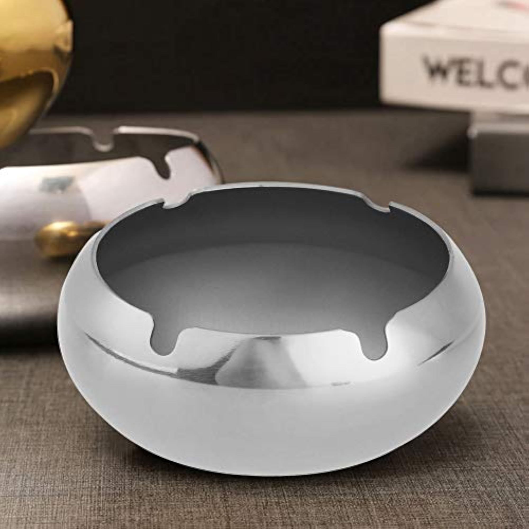 Set of 2 Durable Stainless Steel Oval Ashtrays