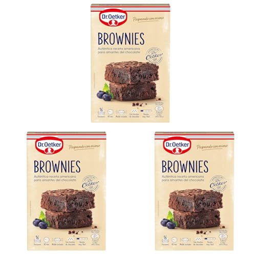 DR. OETKER - Estuche con Preparado en Polvo para Hacer Brownies 450g y Molde Listo para Hornear y Pepitas de Chocolate en Láminas 6g (Cantidad 16 Raciones) (Paquete de 3)